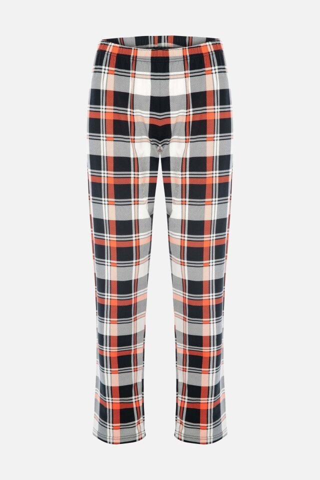 Kadın Pamuklu Ekose Desenli Ayıcık Baskılı Uzun Kollu Pijama Takımı Desenli - S
