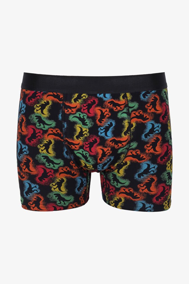 Erkek Tekli Desenli Pamuklu Boxer Mavi - Turuncu - Yeşil - XL