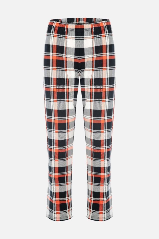 Kadın Pamuklu Ekose Desenli Ayıcık Baskılı Uzun Kollu Pijama Takımı Desenli - M