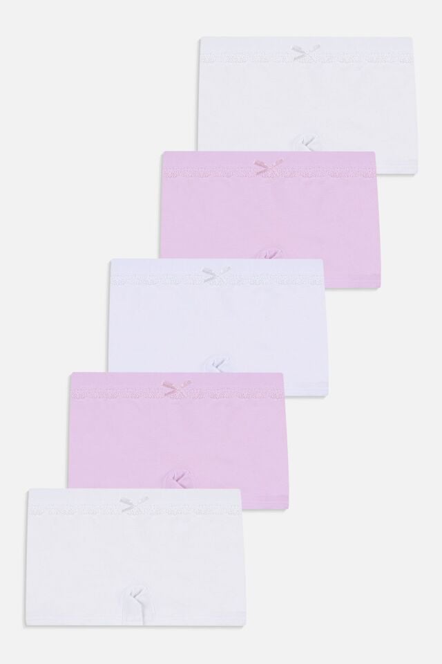 Kız Çocuk 5'li Pamuklu Dantel Detaylı Boxer Ekru2Pembe - 9-11 Yaş - Ekru2Pembe - 9-11 Yaş