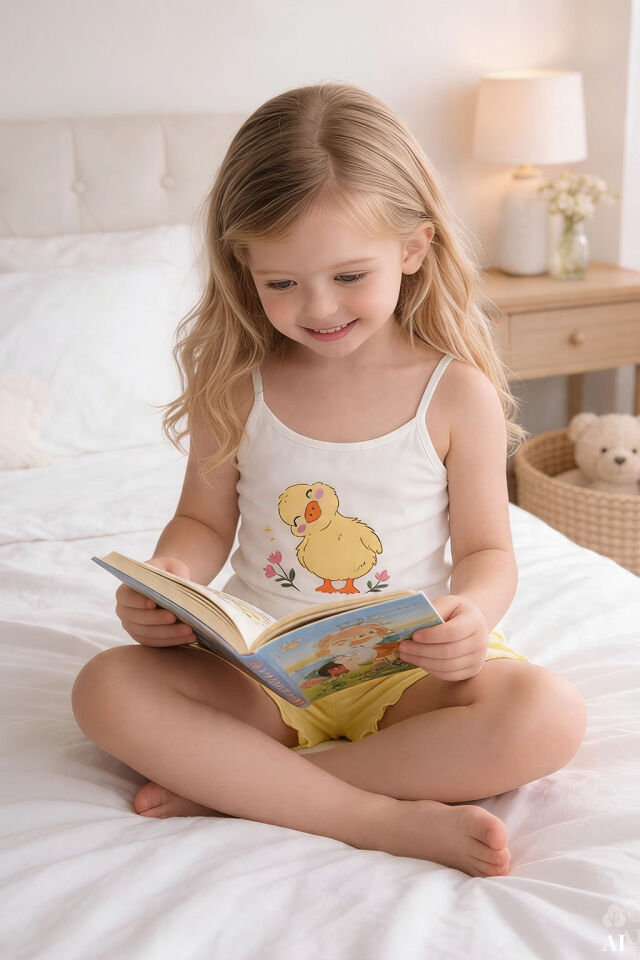 Kız Çocuk Pamuklu Desenli İp Askılı Pijama Takımı
