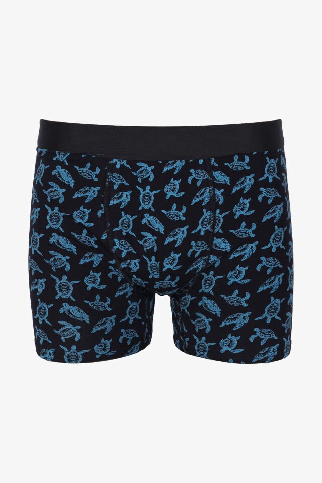 Erkek Tekli Desenli Pamuklu Boxer Siyah - Mavi - XL