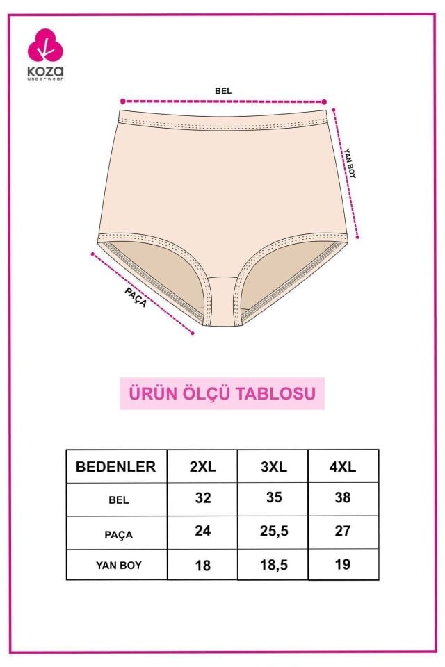Kadın 5'li Likralı Curve Büyük Beden Battal Ekstra Yüksek Bel Külot 5005BKTL-3 - 2XL