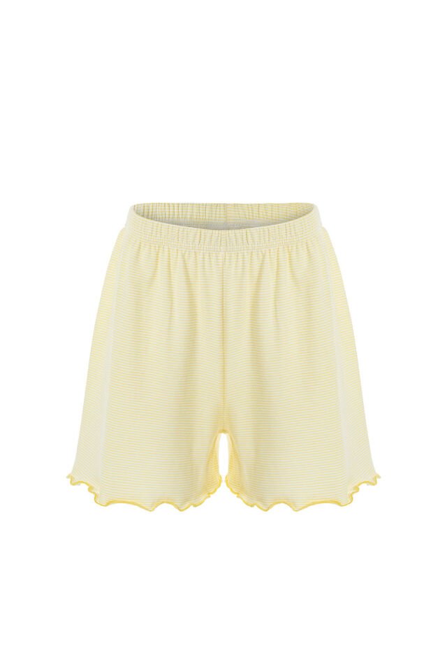 Kız Çocuk Pamuklu Desenli İp Askılı Pijama Takımı Sarı - Beyaz - 7-8 Yaş