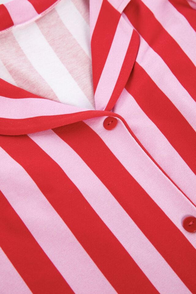 Kadın Çizgili Gömlek Yakalı Pijama Takımı Çok Renkli - XL - Çok Renkli - XL