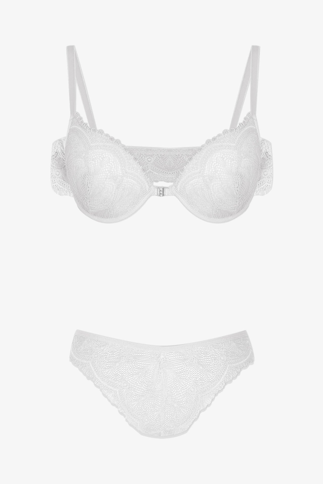 Sevgililer Günü Temalı Kadın Yarım Dolgulu Önden Açılabilir Dantelli Sütyen Takım 75B - Beyaz