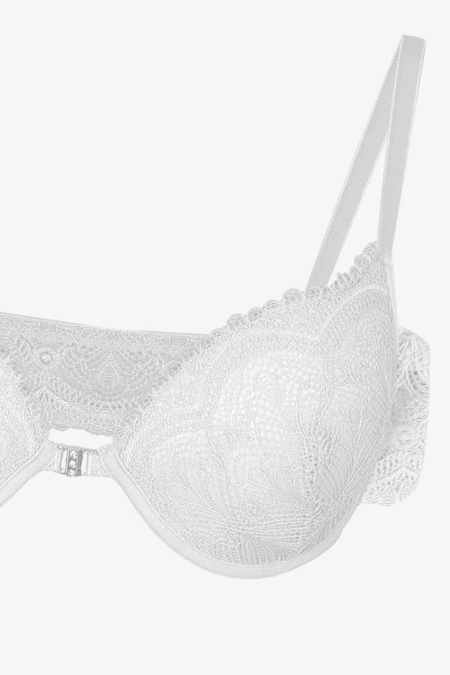 Sevgililer Günü Temalı Kadın Yarım Dolgulu Önden Açılabilir Dantelli Sütyen Takım 75B - Beyaz