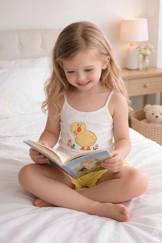 Kız Çocuk Pamuklu Desenli İp Askılı Pijama Takımı Sarı - Beyaz - 9-10 Yaş