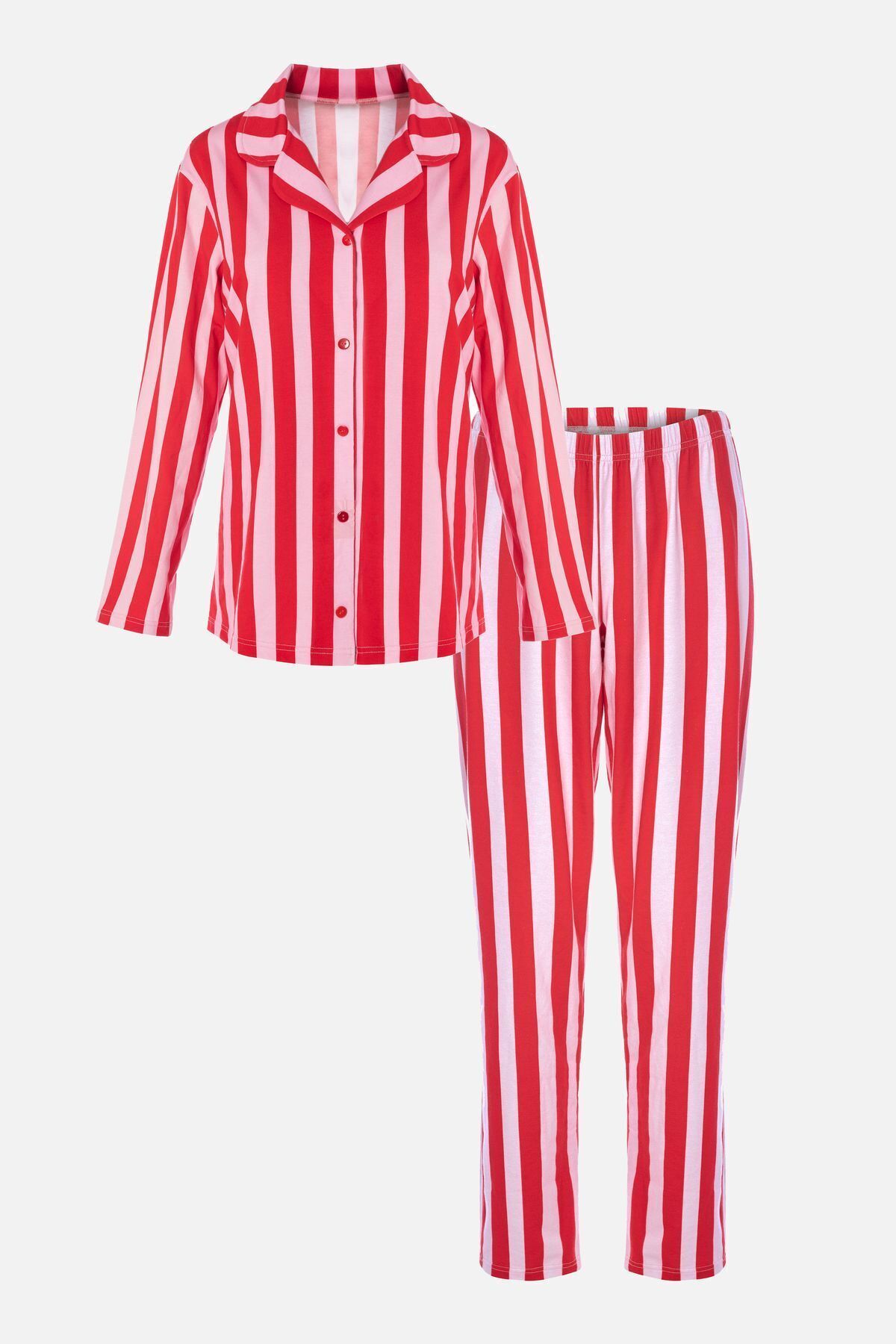 Kadın Çizgili Gömlek Yakalı Pijama Takımı Çok Renkli - M - Çok Renkli - M