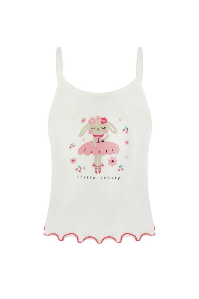 Kız Çocuk Pamuklu Desenli İp Askılı Pijama Takımı Pembe - Beyaz - 5-6 Yaş