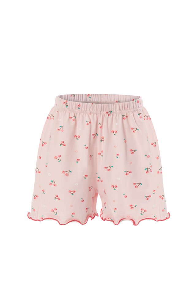 Kız Çocuk Pamuklu Desenli İp Askılı Pijama Takımı Pembe - Beyaz - 7-8 Yaş