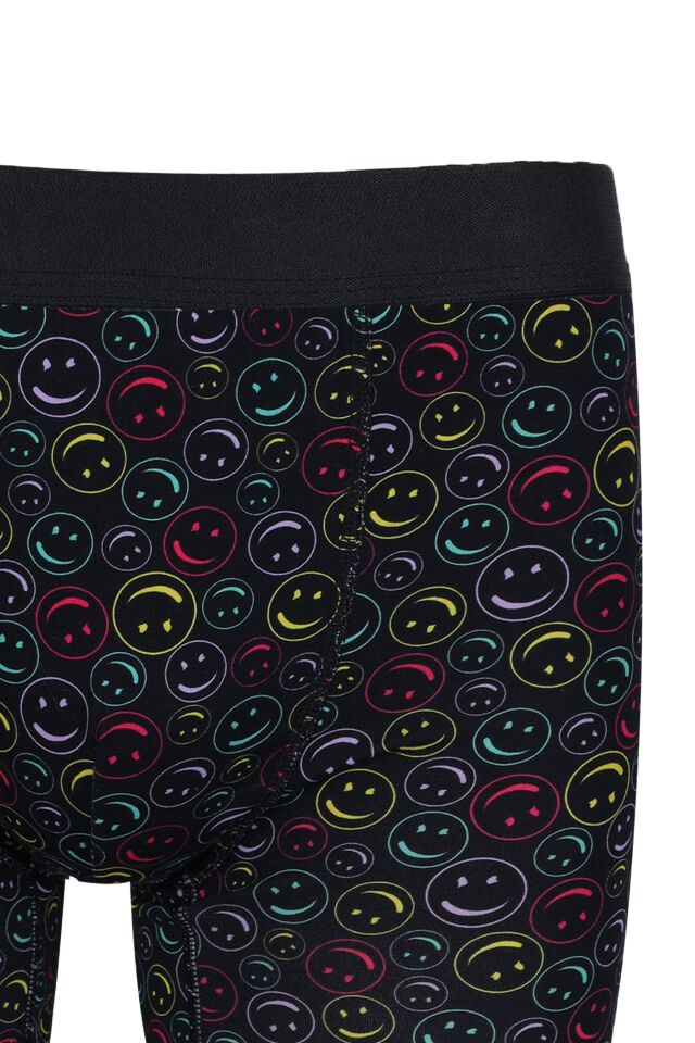 Erkek Tekli Desenli Pamuklu Boxer Siyah - Sarı - 2XL