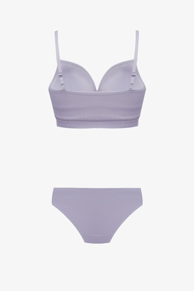 Kadın Fitilli Yarım Dolgulu Sütyen Takım Lavanta - 80B