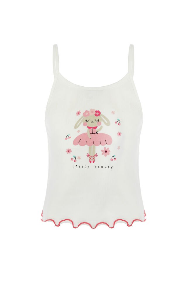 Kız Çocuk Pamuklu Desenli İp Askılı Pijama Takımı Pembe - Beyaz - 9-10 Yaş