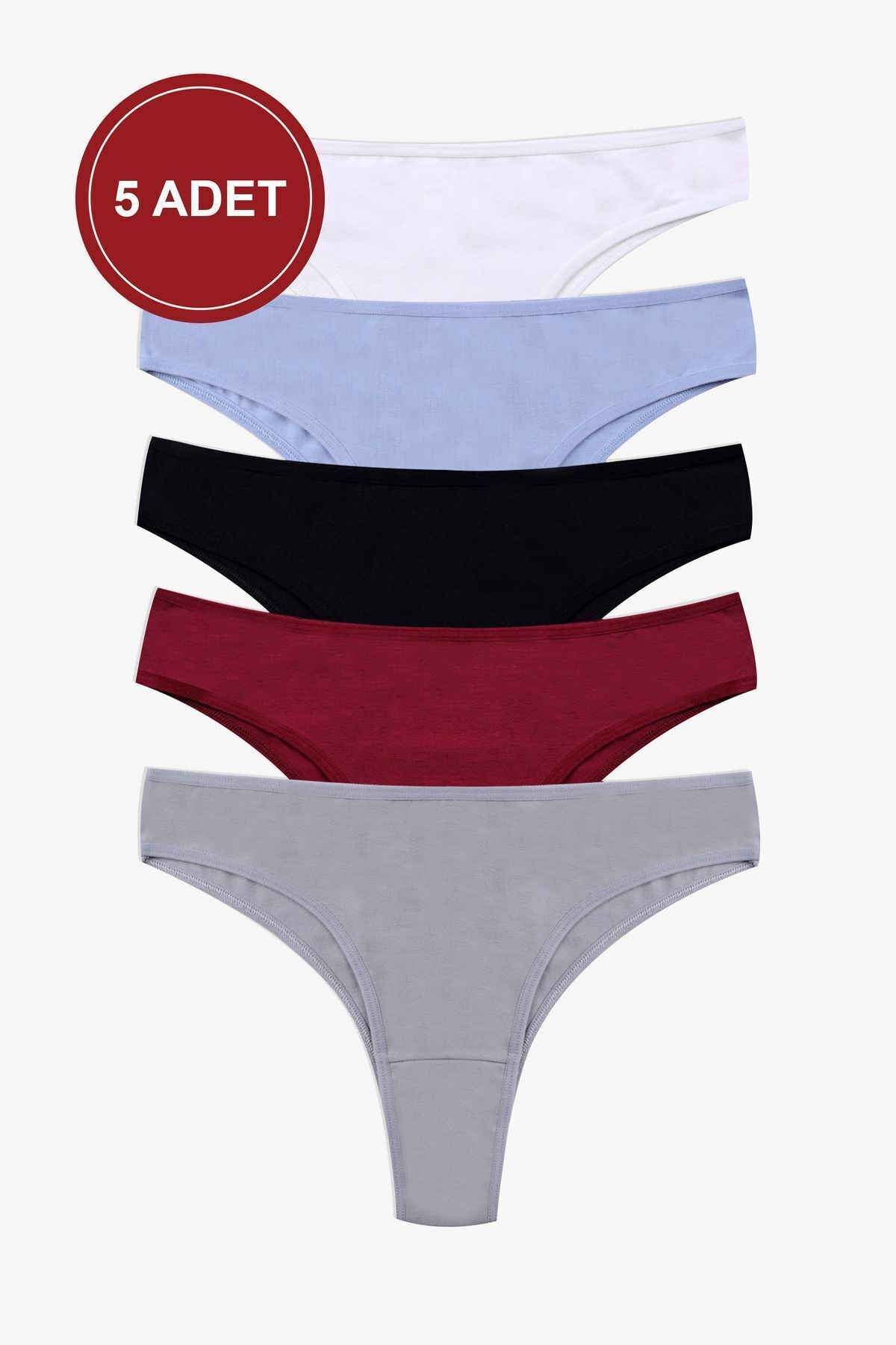 Kadın 5'li Likralı Brazilian Külot Çok Renkli - L