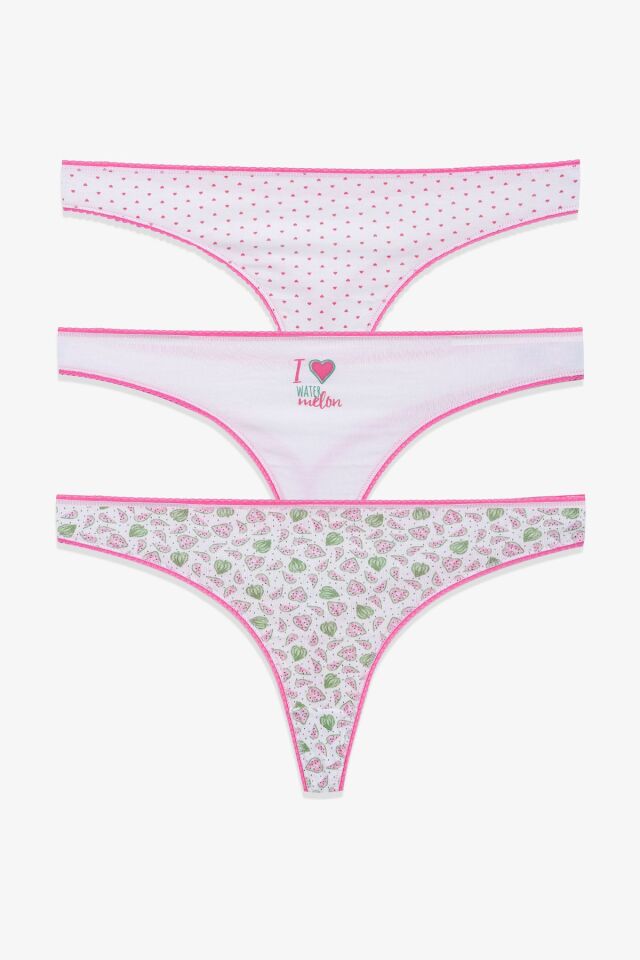 Kadın 3'lü Pamuklu Desenli Tanga