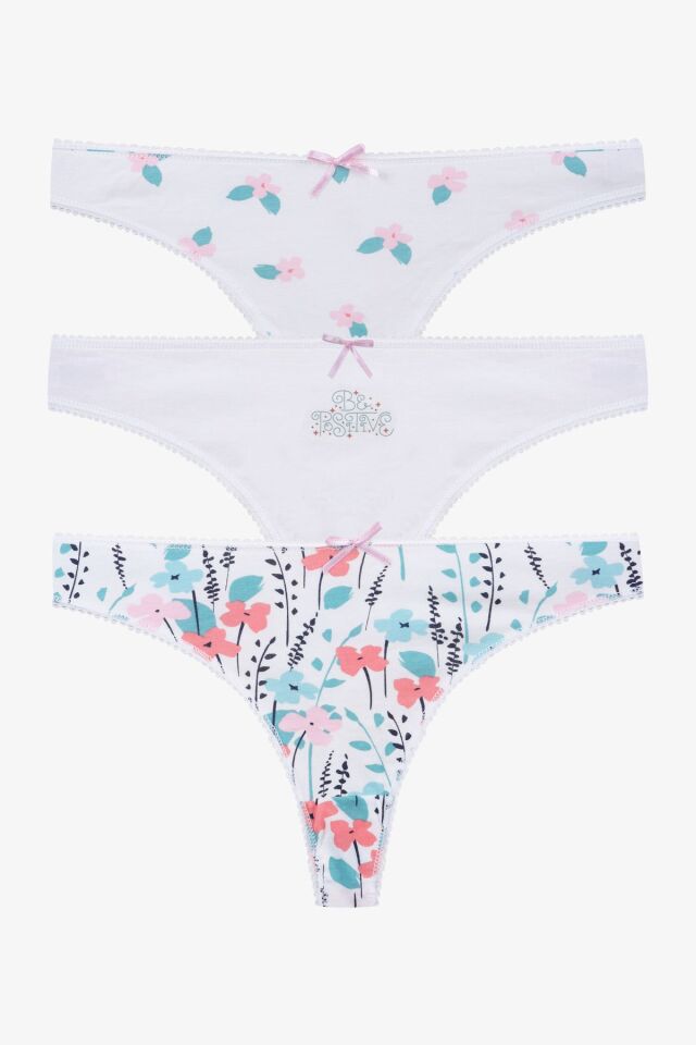 Kadın 3'lü Pamuklu Desenli Tanga