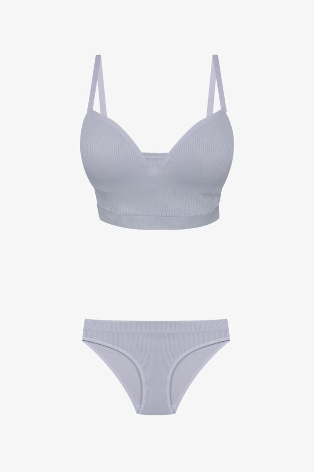 Kadın Fitilli Yarım Dolgulu Sütyen Takım Gri - 85B