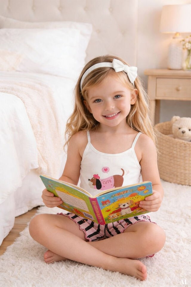 Kız Çocuk Pamuklu Desenli İp Askılı Pijama Takımı 7-8 Yaş