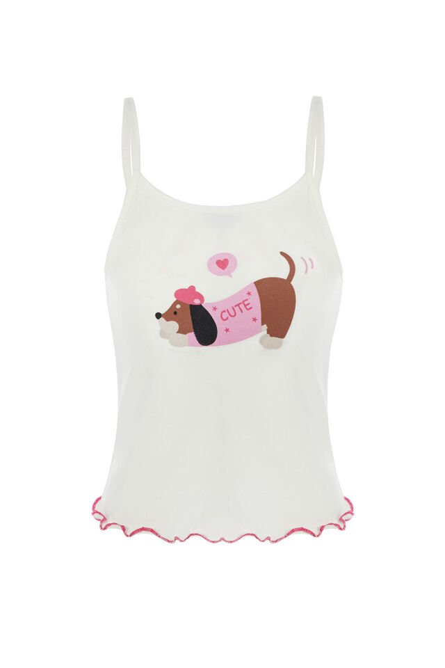 Kız Çocuk Pamuklu Desenli İp Askılı Pijama Takımı 7-8 Yaş