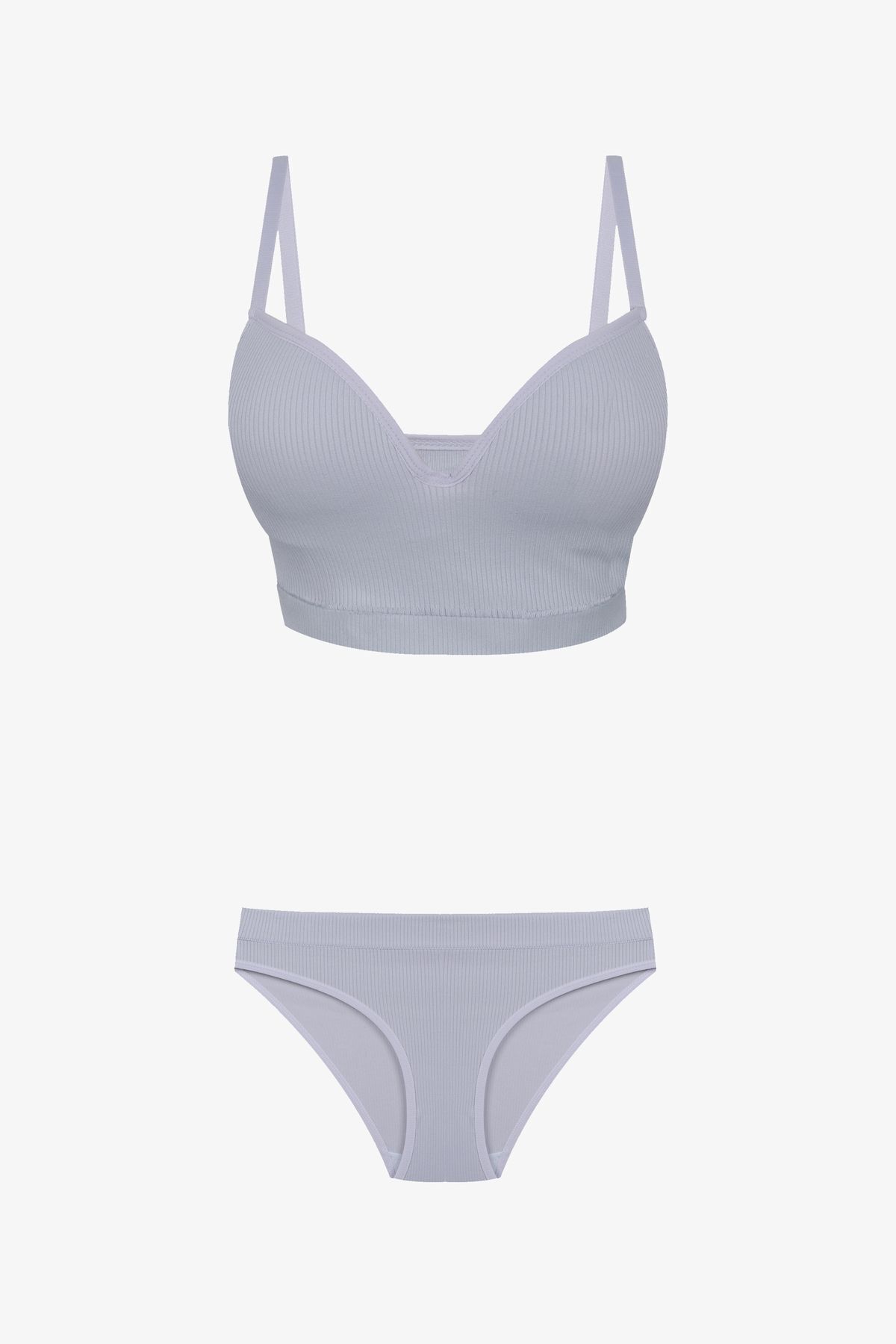 Kadın Fitilli Yarım Dolgulu Sütyen Takım Gri - 80B