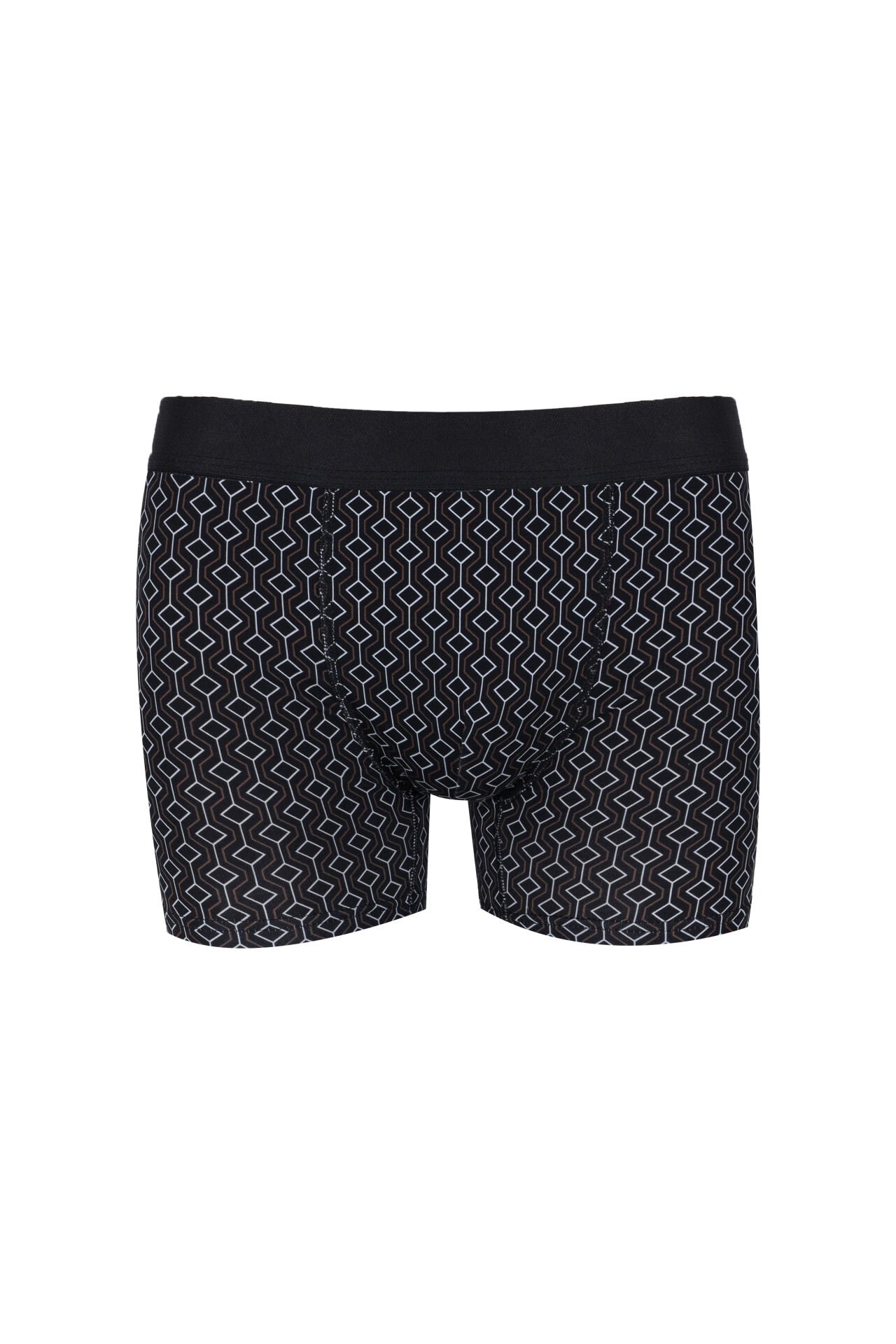 Erkek Tekli Desenli Pamuklu Boxer Siyah - Ekru - 2XL