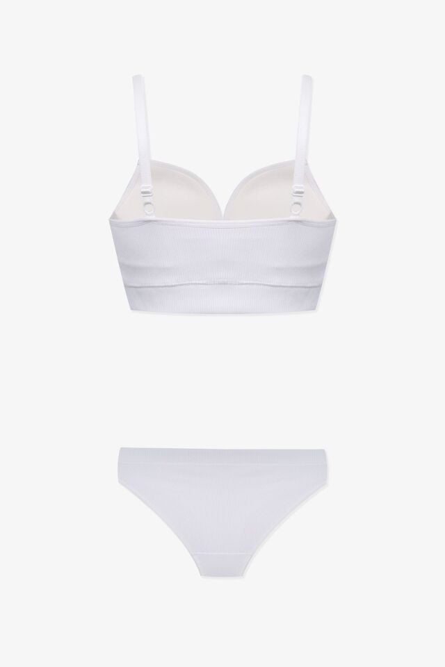 Kadın Fitilli Yarım Dolgulu Sütyen Takım Ekru - 80B