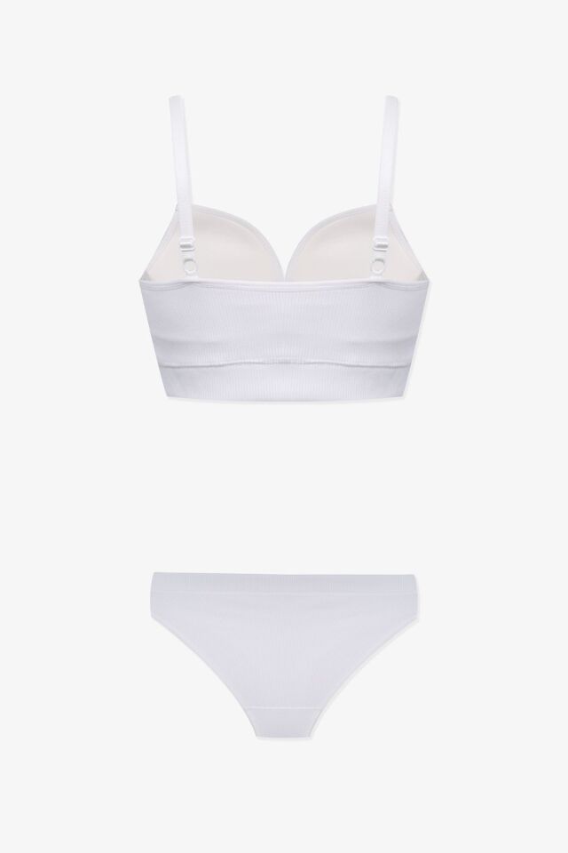 Kadın Fitilli Yarım Dolgulu Sütyen Takım Ekru - 80B