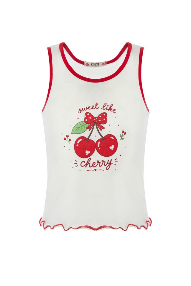Kız Çocuk Pamuklu Desenli Kalın Askılı Pijama Takımı Kırmızı - Beyaz - 5-6 Yaş