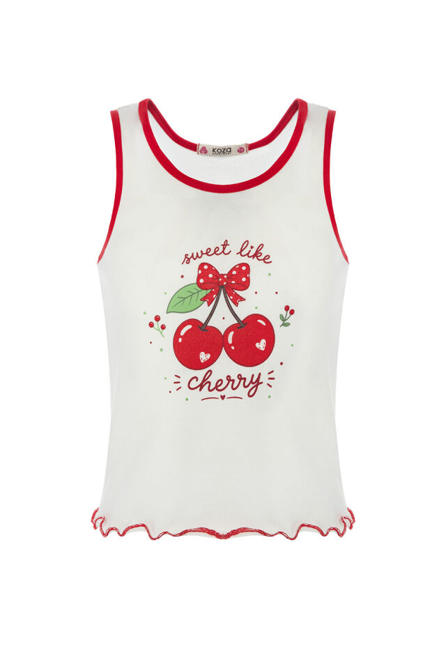 Kız Çocuk Pamuklu Desenli Kalın Askılı Pijama Takımı Kırmızı - Beyaz - 9-10 Yaş