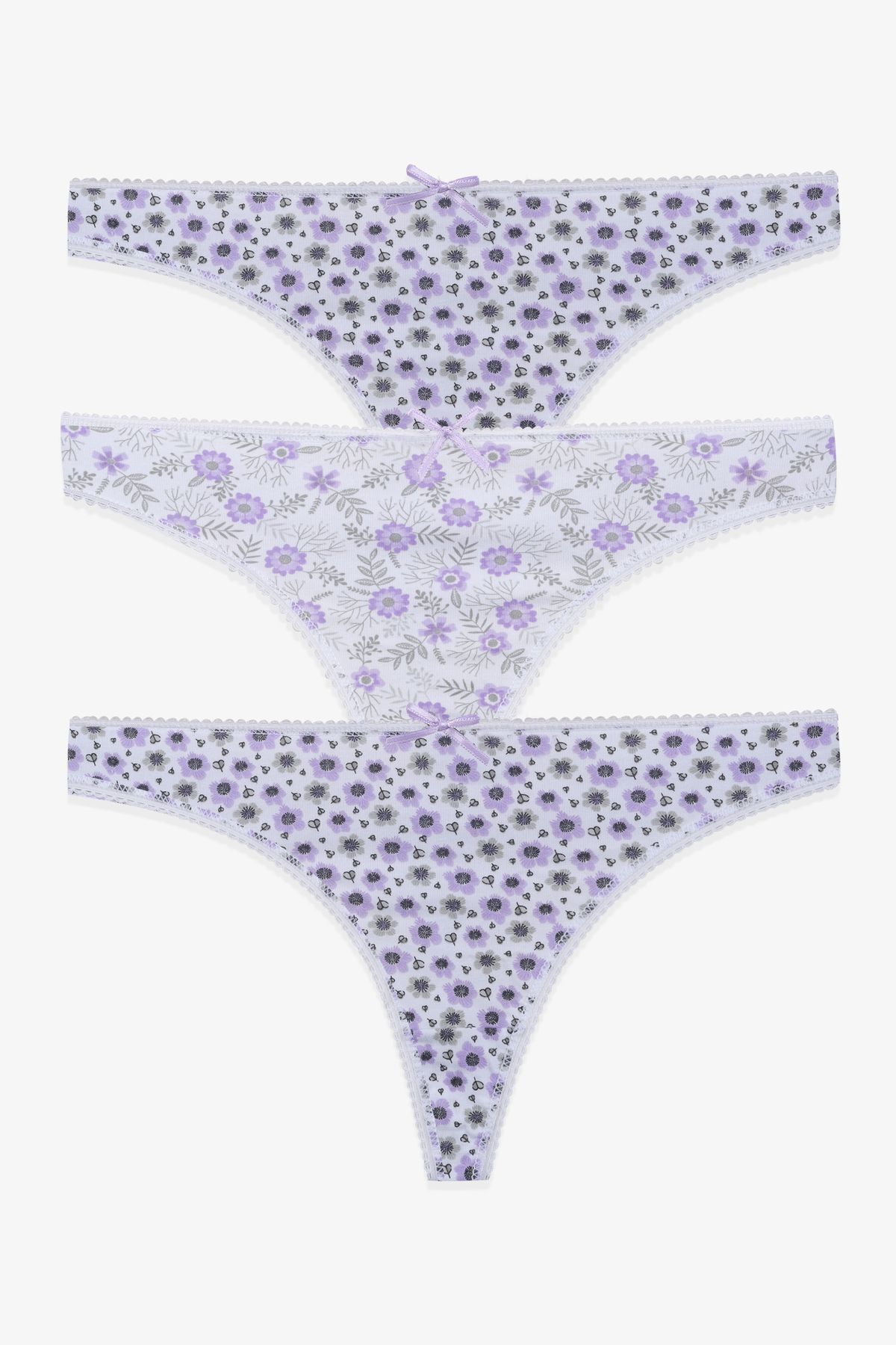 Kadın 3'lü Pamuklu Desenli Tanga 11030-10 - L/XL