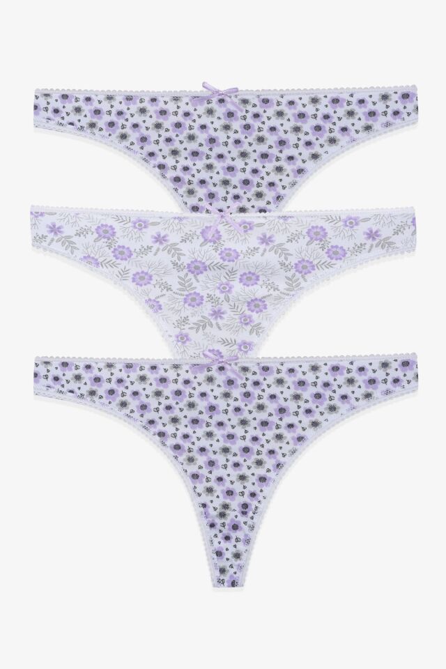 Kadın 3'lü Pamuklu Desenli Tanga 11030-10 - L/XL