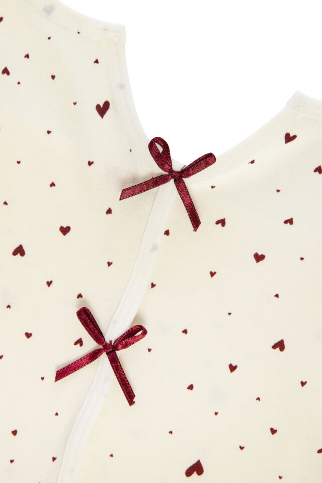 Kadın İnce Askılı Fiyonklu Pamuklu Şortlu Pijama Takımı Bordo - Ekru - XL