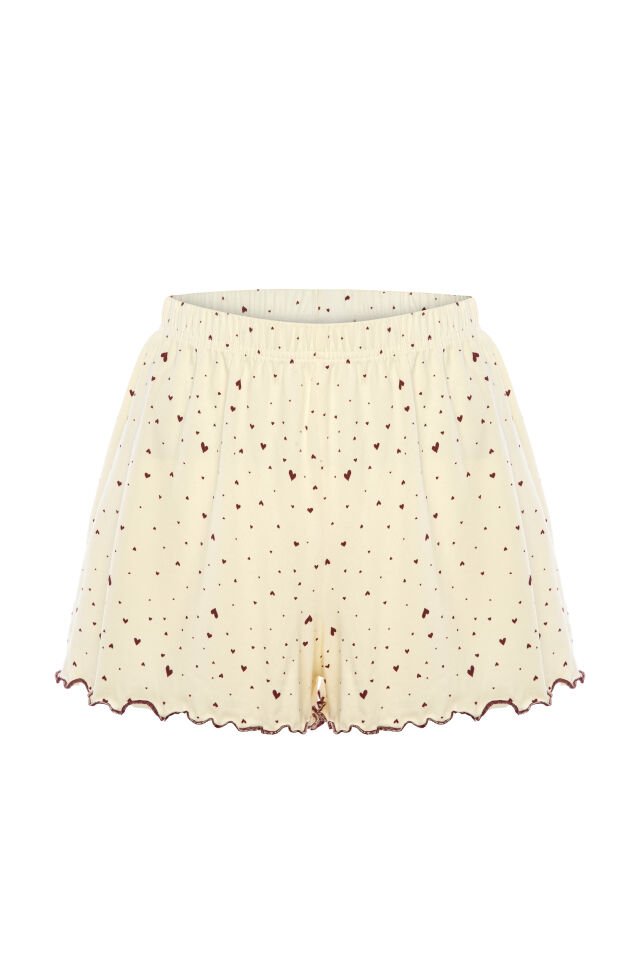 Kadın İnce Askılı Fiyonklu Pamuklu Şortlu Pijama Takımı Bordo - Ekru - XL