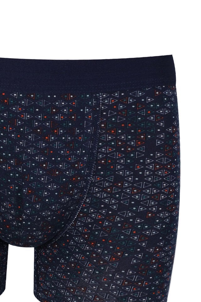 Erkek Tekli Desenli Pamuklu Boxer Lacivert - Turuncu - L