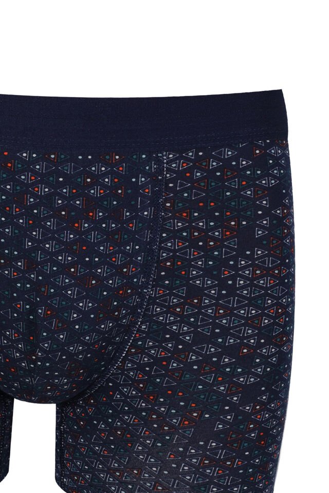 Erkek Tekli Desenli Pamuklu Boxer Lacivert - Turuncu - L