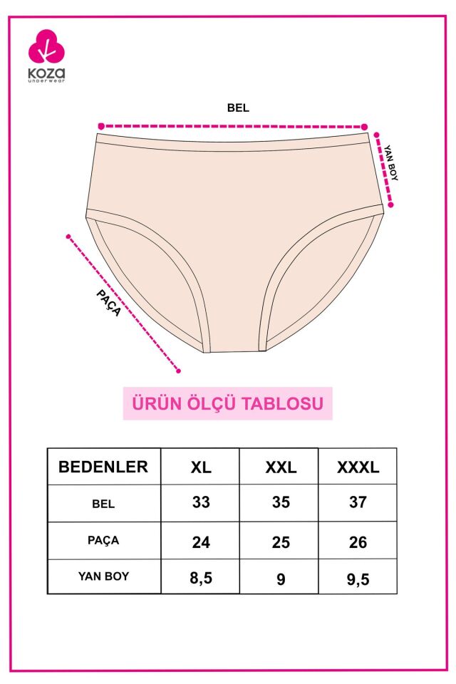 3'lü Desenli Pamuklu Yüksek Bel Bato 2060-335 - 2XL