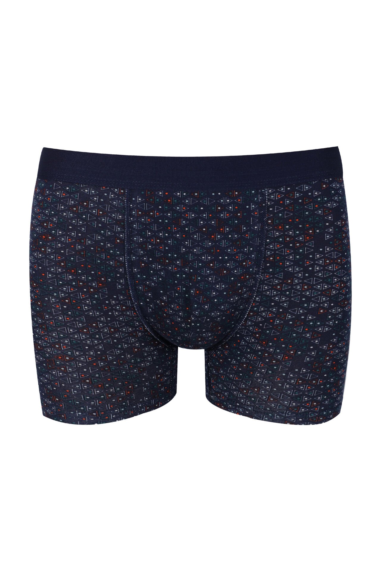 Erkek Tekli Desenli Pamuklu Boxer Lacivert - Turuncu - XL