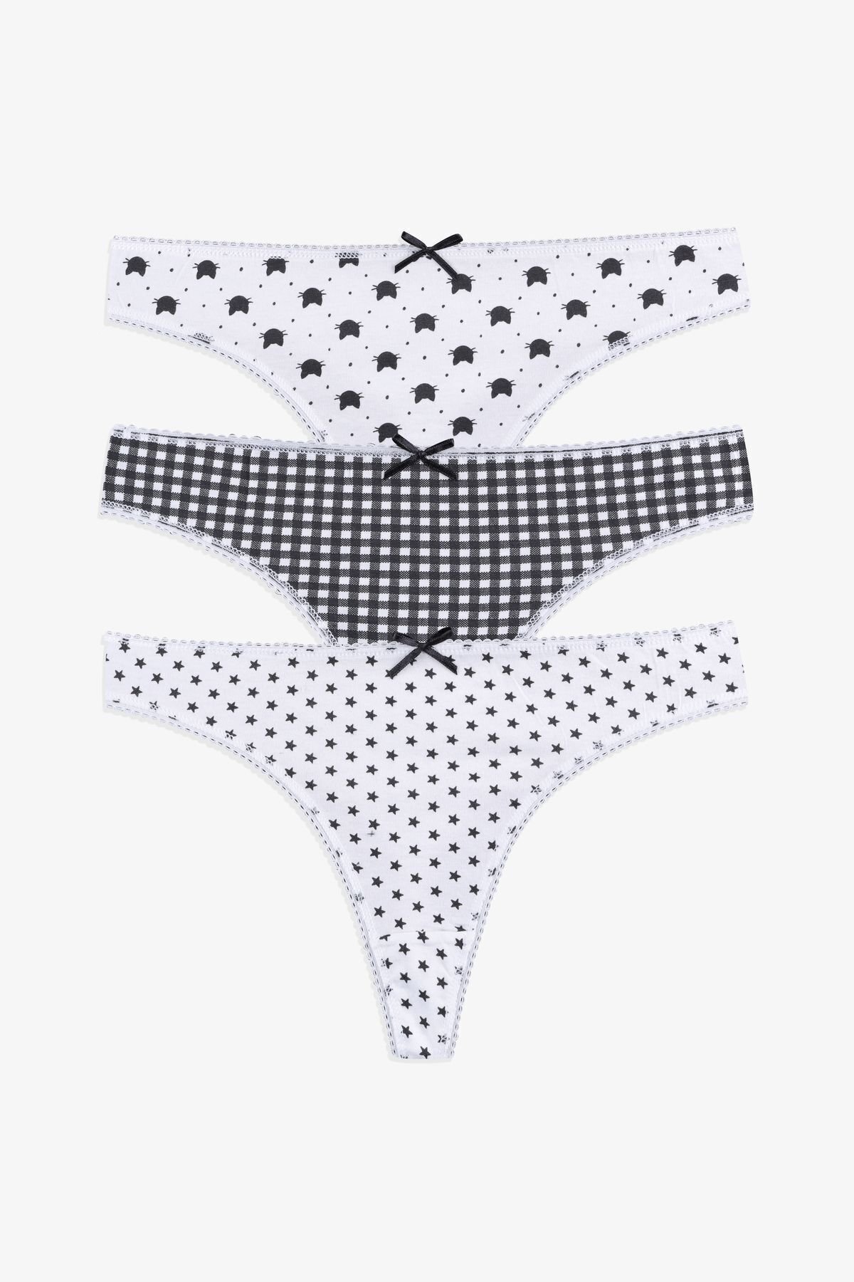 Kadın 3'lü Pamuklu Desenli Tanga 11030-23 - L/XL