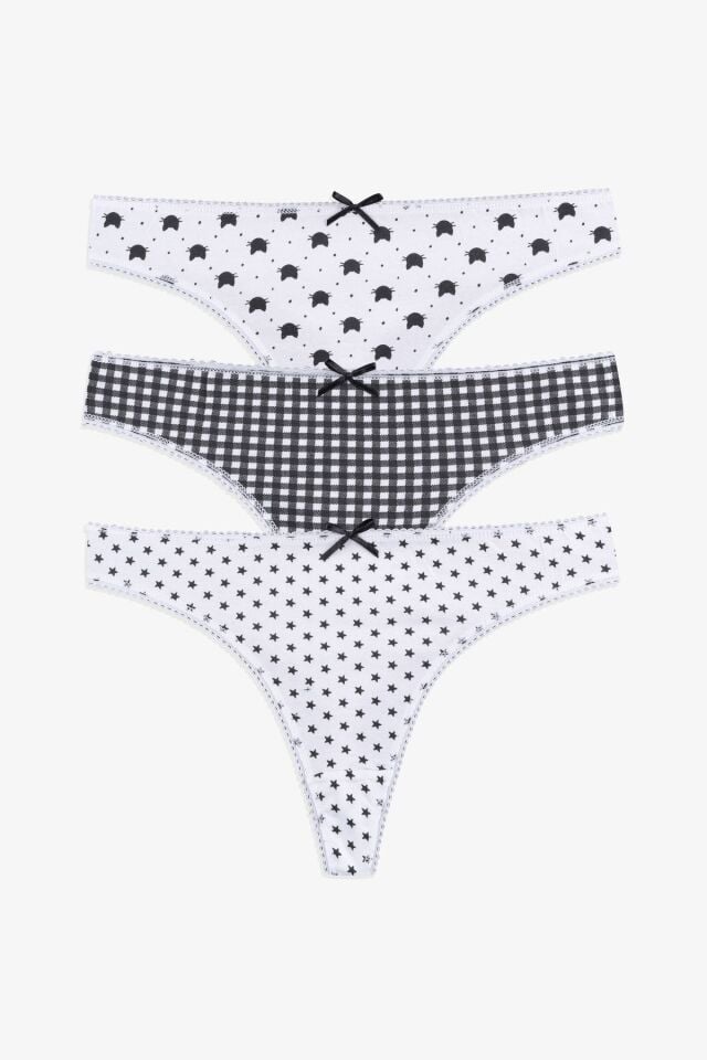 Kadın 3'lü Pamuklu Desenli Tanga 11030-23 - L/XL
