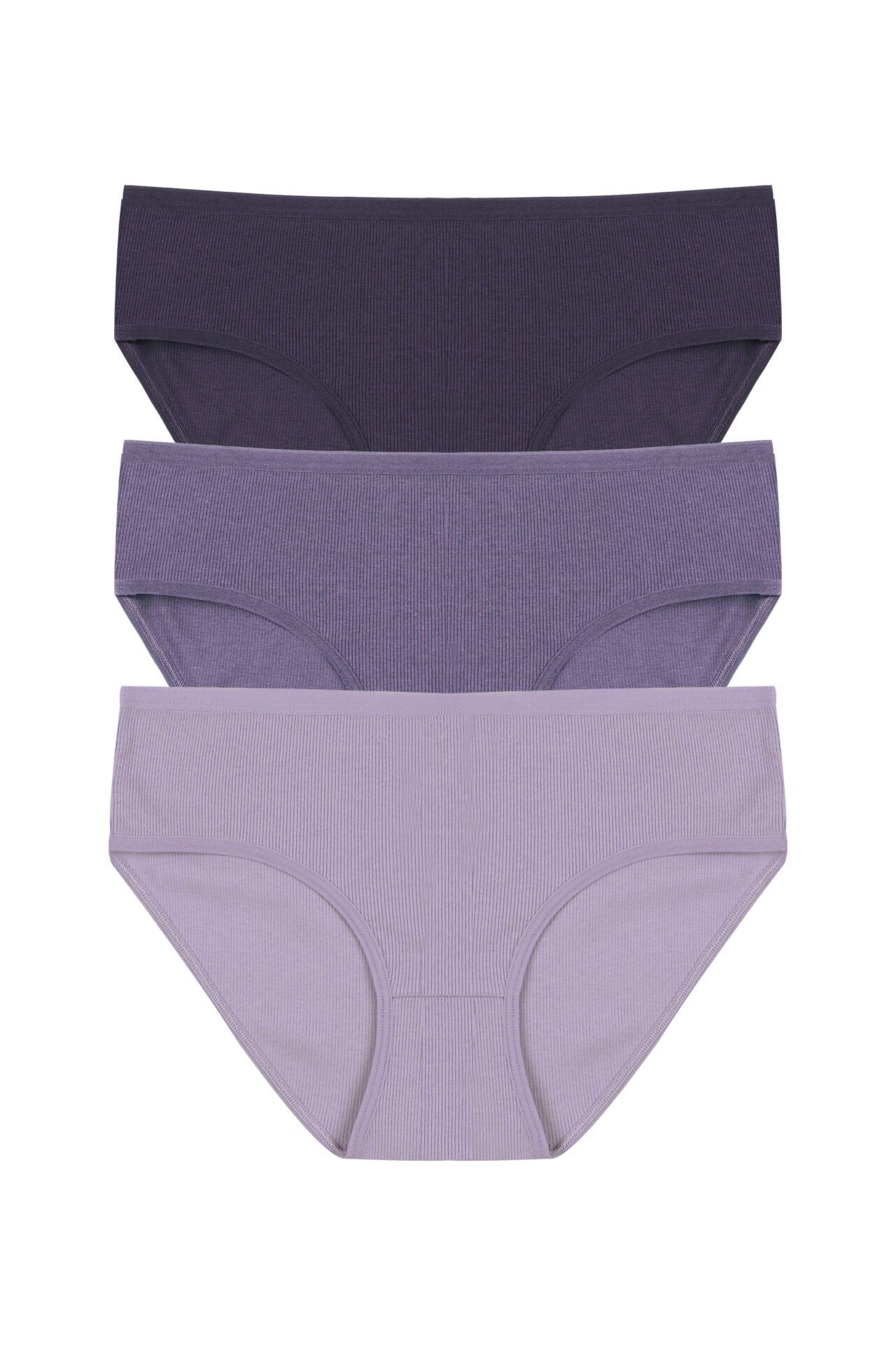 Kadın 3'lü Desenli Kaşkorse Pamuklu Yüksek Bel Bato Mor  - Lila - XL