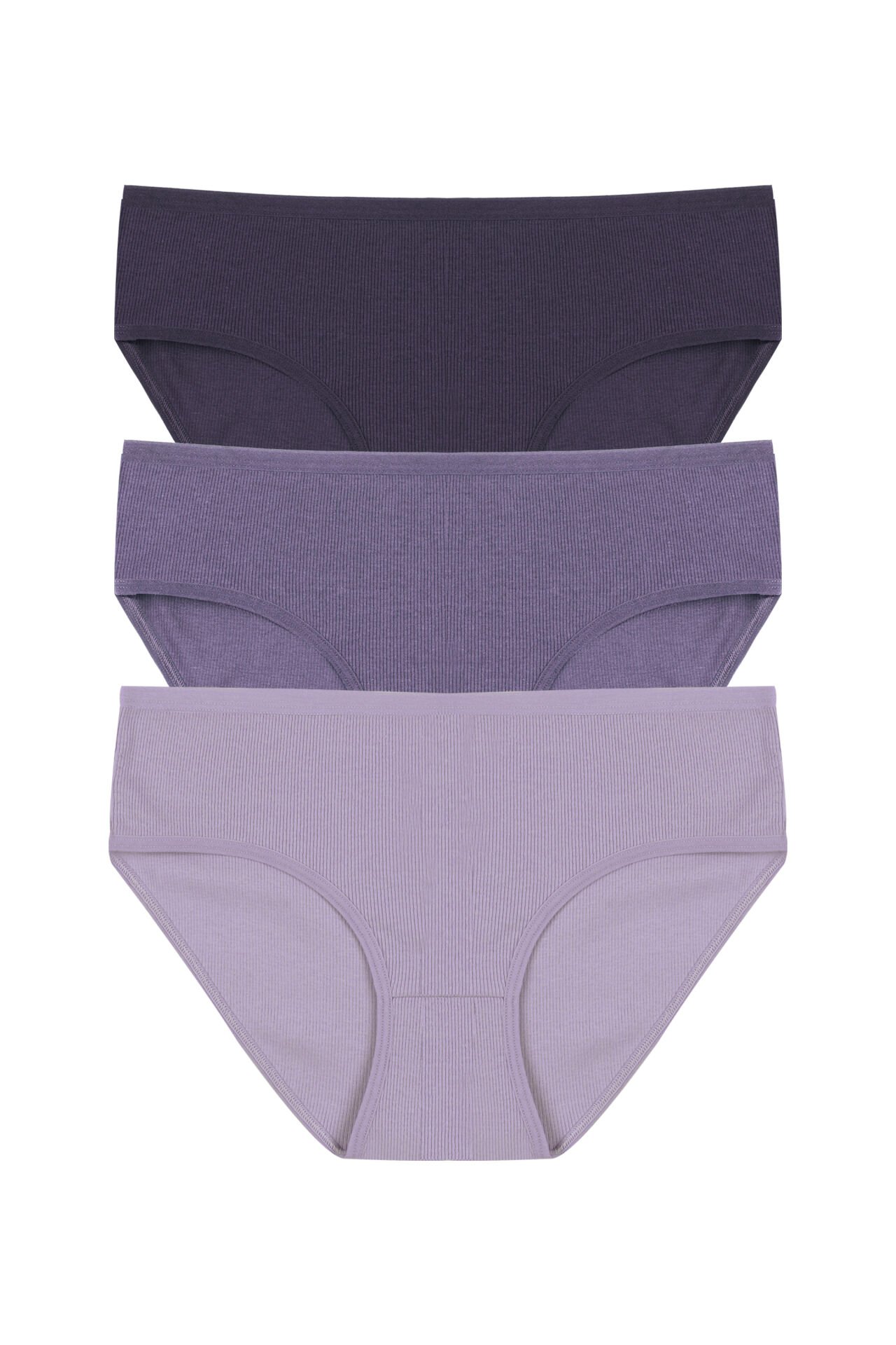 Kadın 3'lü Desenli Kaşkorse Pamuklu Yüksek Bel Bato Mor  - Lila - 2XL