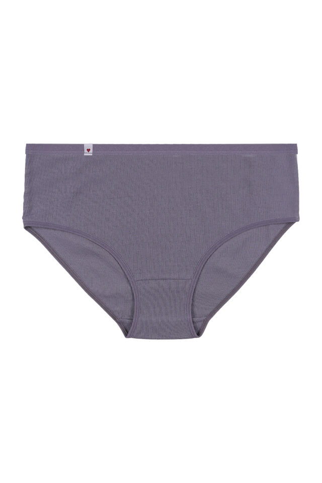 Kadın 5'li Pamuklu Kaşkorse Etiket Detaylı Yüksek Bel Külot Mor - Ekru - XL/2XL
