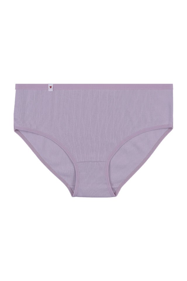 Kadın 5'li Pamuklu Kaşkorse Etiket Detaylı Yüksek Bel Külot Mor - Ekru - XL/2XL