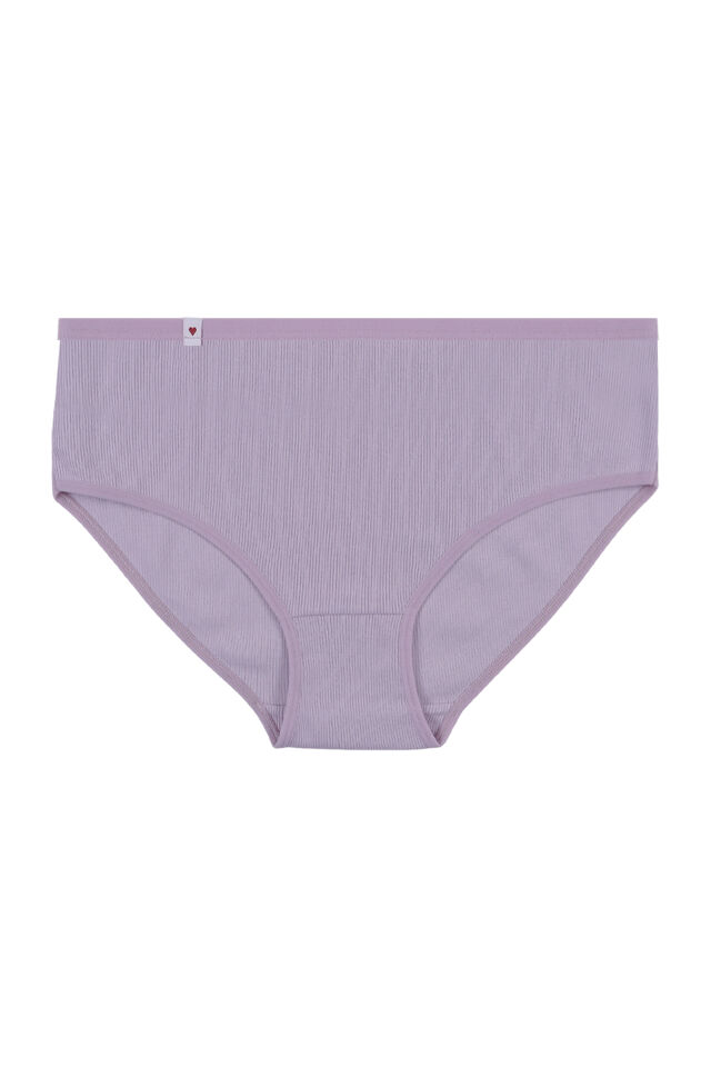 Kadın 5'li Pamuklu Kaşkorse Etiket Detaylı Yüksek Bel Külot Mor - Ekru - XL/2XL