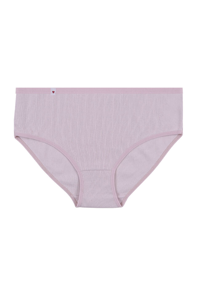 Kadın 5'li Pamuklu Kaşkorse Etiket Detaylı Yüksek Bel Külot Mor - Ekru - XL/2XL