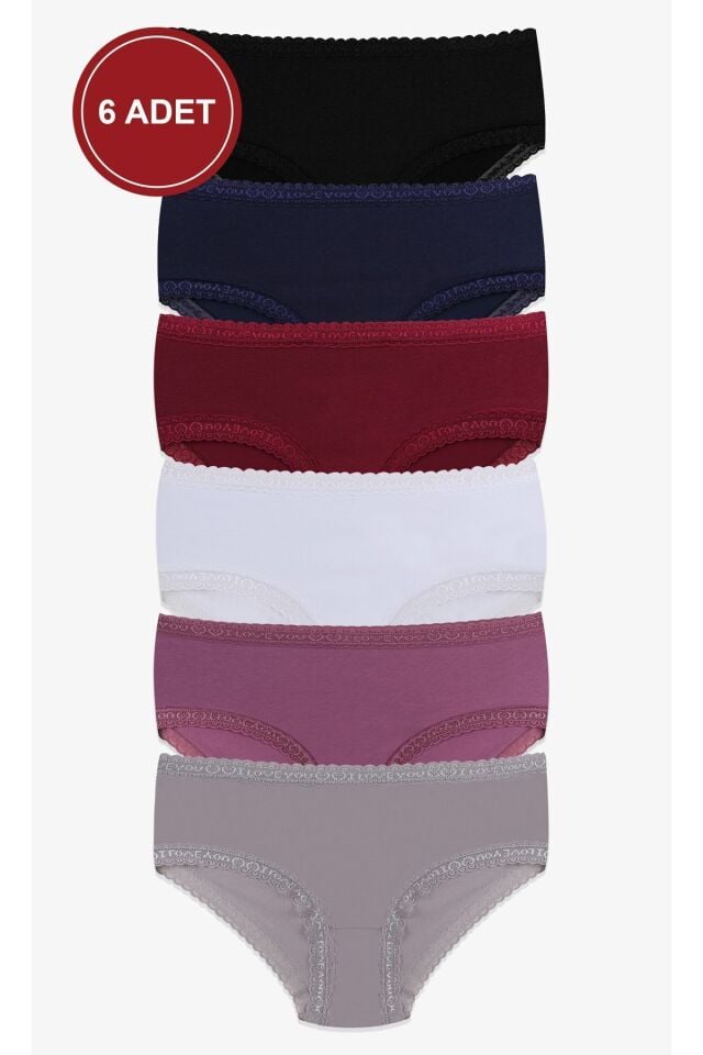 Kadın 6'lı Dantel Detaylı Pamuklu Külot Çok Renkli - XL/2XL - Çok Renkli - XL/2XL