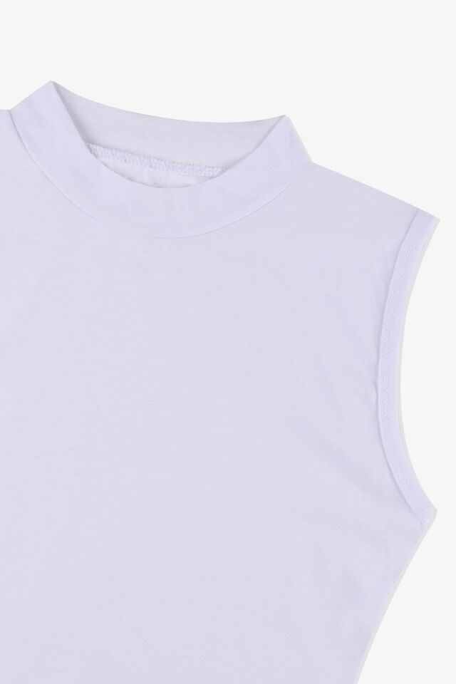 Kadın Kolsuz Likralı Pamuklu Yarım Balıkçı Body Beyaz - XL - Beyaz - XL