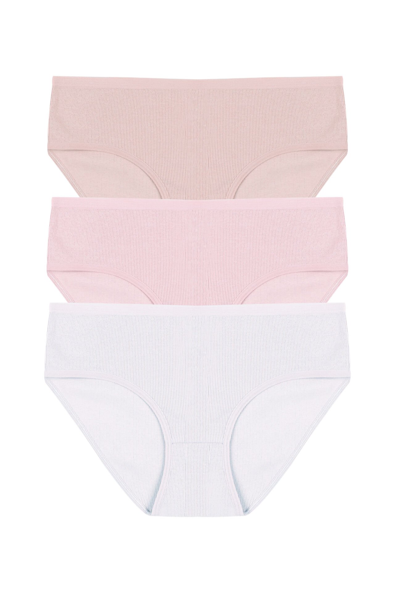 Kadın 3'lü Desenli Kaşkorse Pamuklu Yüksek Bel Bato Açık Pembe  - Pudra - 2XL