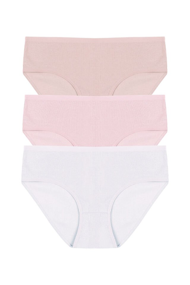 Kadın 3'lü Desenli Kaşkorse Pamuklu Yüksek Bel Bato Açık Pembe  - Pudra - 2XL